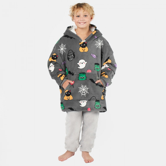 OHS Kids Halloween Print Hoodie Blanket - Charcoal