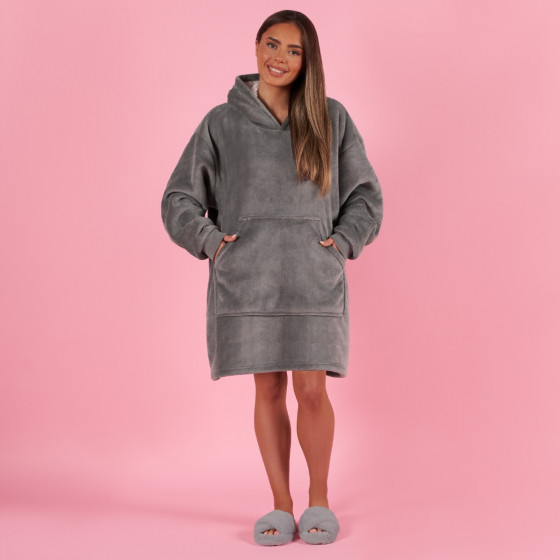 OHS Sherpa Fleece Hoodie Blanket, Petite - Charcoal