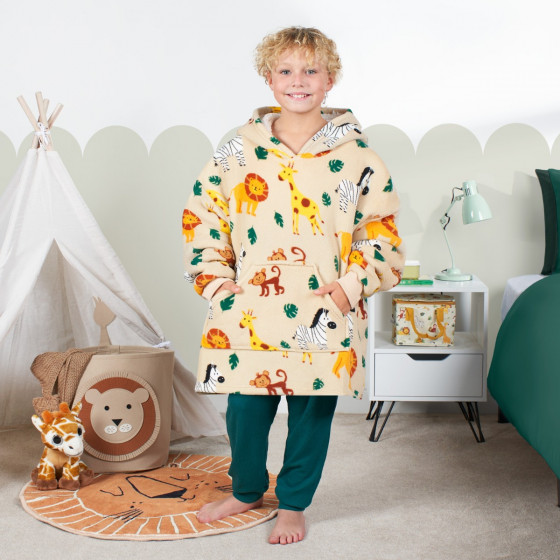 OHS Safari Print Hoodie Blanket, Beige - Kids