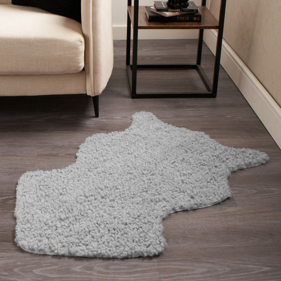 OHS Curly Sheepskin Faux Fur Rug, Silver - 60 x 90cm