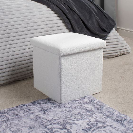 OHS Bouclé Foldable Cube Storage Ottoman - White