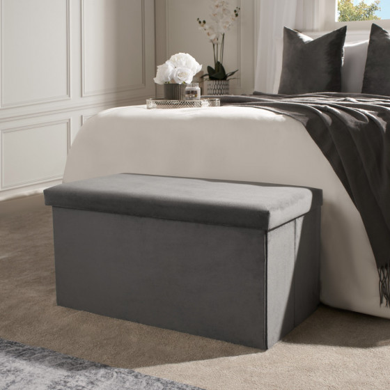 OHS Matte Velvet Rectangle Storage Ottoman - Charcoal