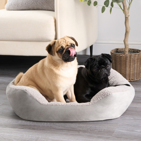 OHS Teddy Matte Velvet Square Pet Bed - Silver