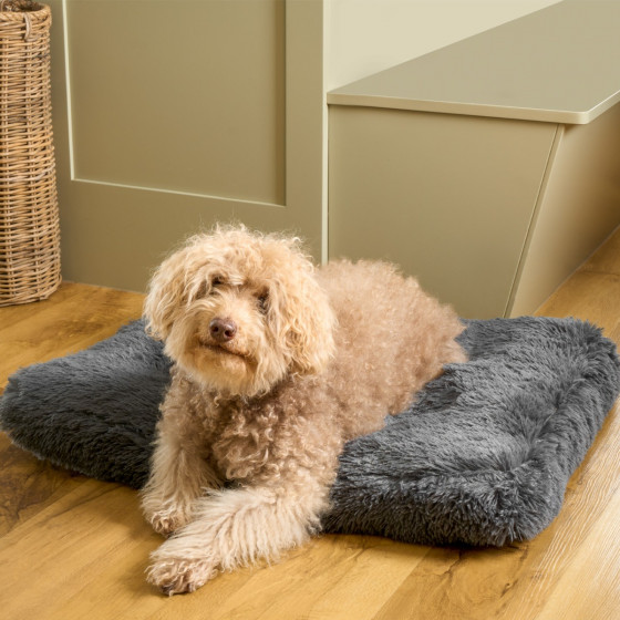 OHS Rectangular Fluffy Mat Pet Bed - Charcoal