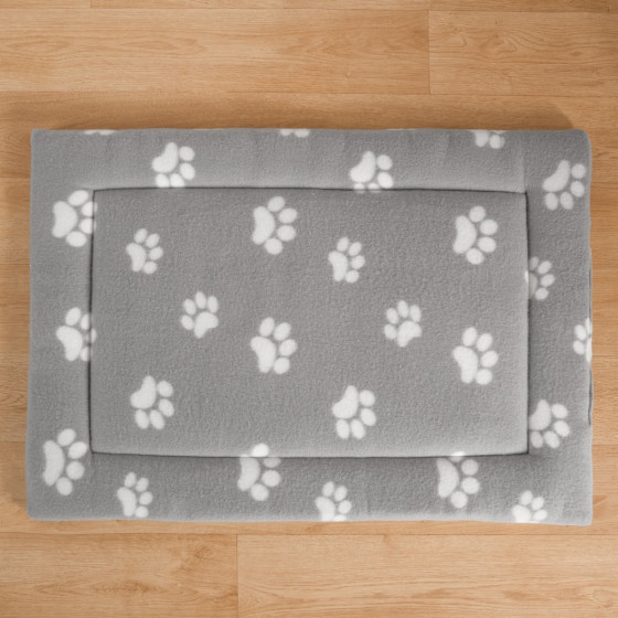 OHS Fleece Paw Print Crate Mat, Grey - Medium