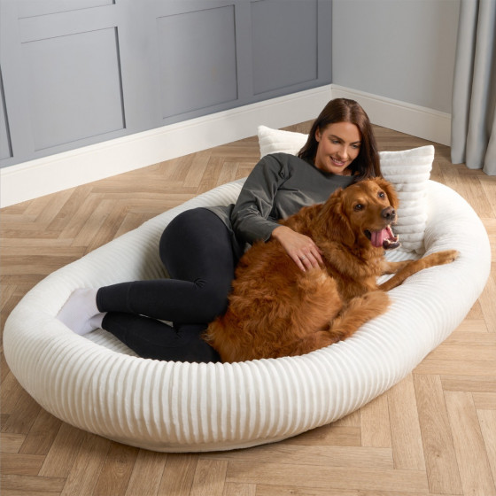 OHS Ribbed Faux Fur Human Size Pet Bed - Cream