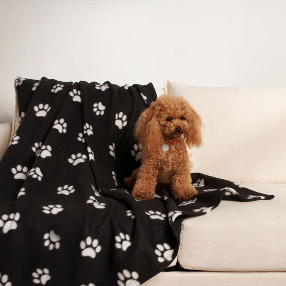 OHS Pet Paw Print Fleece Throw - Black