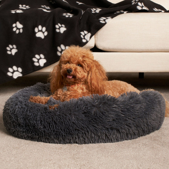 OHS Fluffy Round Calming Pet Bed - Charcoal