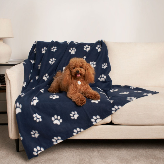 OHS Pet Paw Print Fleece Throw - Navy