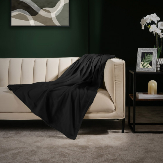 Dreamscene Plain Fleece Throw, Black - 200 x 240 cm