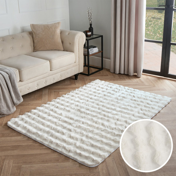OHS Faux Fur Bubble Rug - Cream 