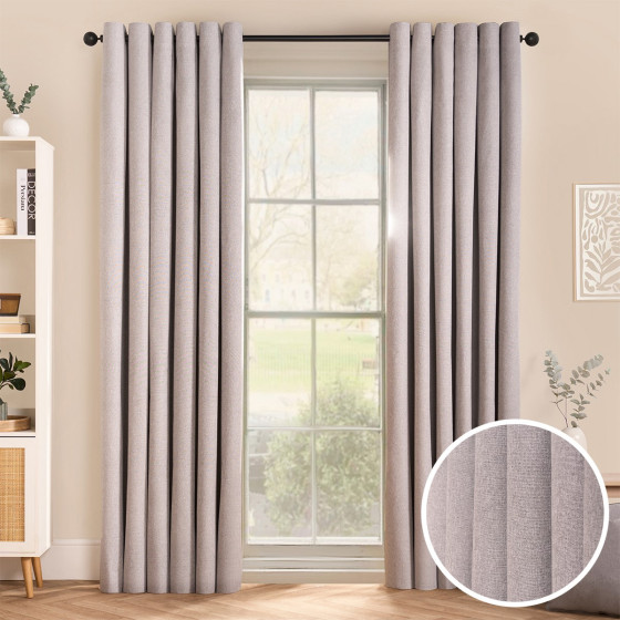 OHS Woven Texture Eyelet Ultra Blackout Curtains, Silver - 66 x 72"