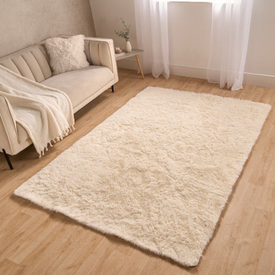 Sienna Fluffy Rug, Cream - 80 x 150cm