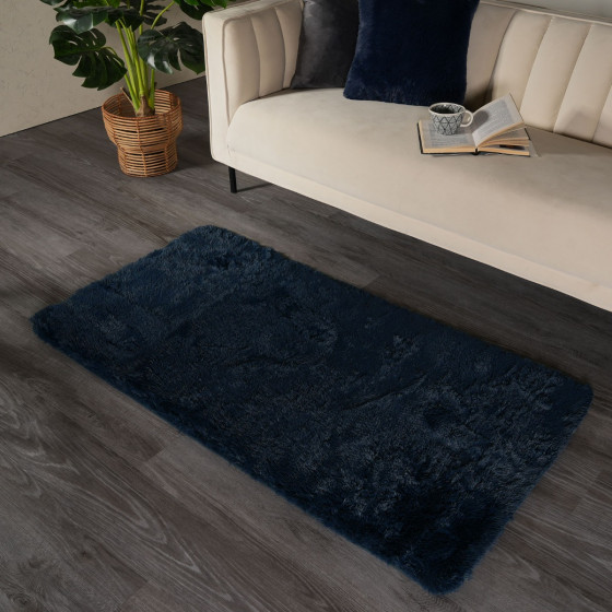 Sienna Soft Fluffy Floor Rug - Navy