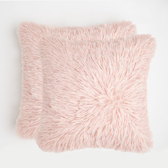 Sienna 2 Pack Faux Mongolian Fur Cushion Covers, Blush - 45 x 45cm