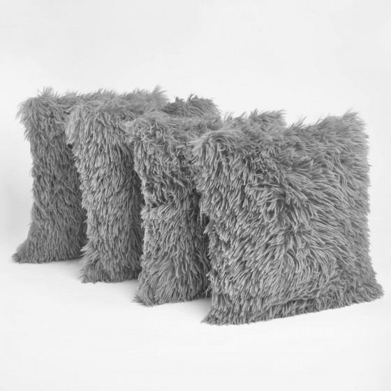 Sienna Luxury Faux Mongolian Fur Cushion Covers - Silver