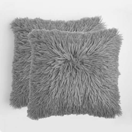 Sienna 2 Pack Faux Mongolian Fur Cushion Covers, Silver - 45 x 45cm