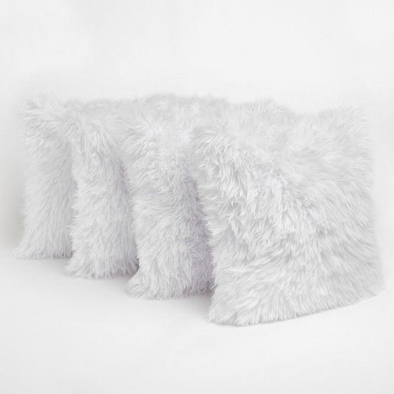 Sienna Set of 4 Faux Mongolian Fur Cushion Covers, White - 45 x 45cm