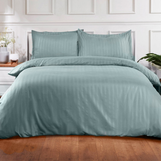 Brentfords Satin Stripe Duvet Single Cover Set - Duck Egg Blue