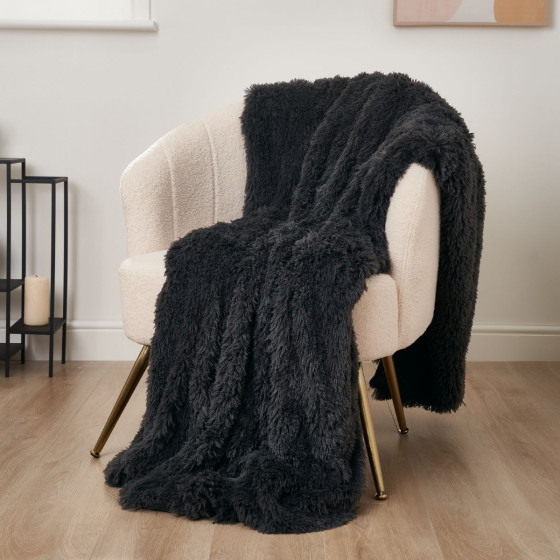 Sienna Fluffy Fleece Throw - Charcoal