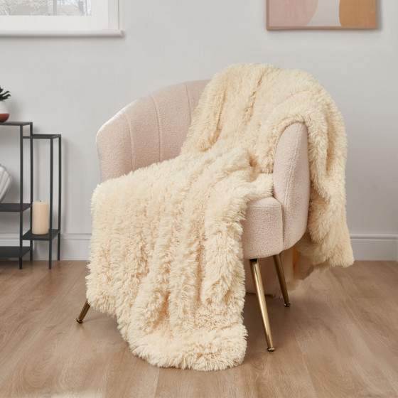 Sienna Fluffy Fleece Throw - Cream