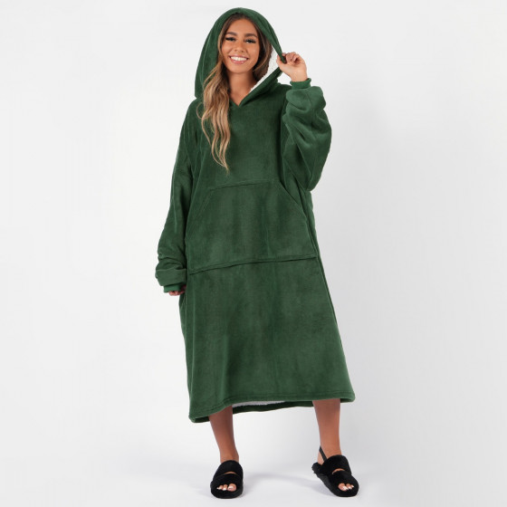 Sienna Extra-Long Sherpa Hoodie Blanket - Forest Green 