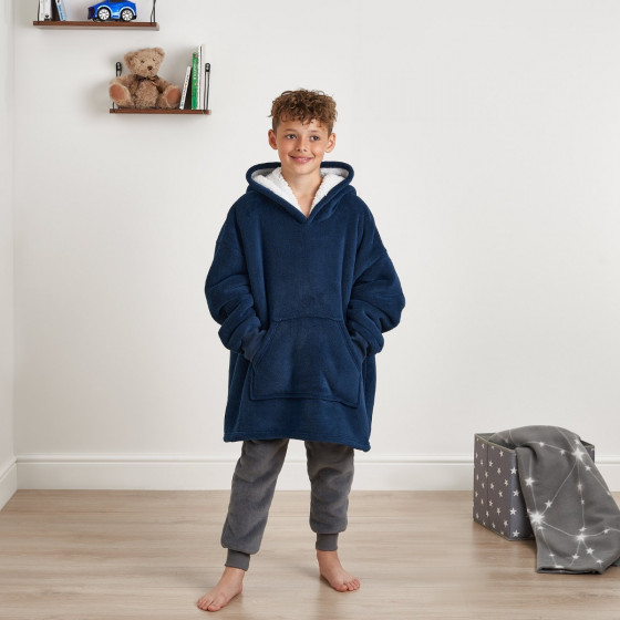 Sienna Sherpa Hoodie Blanket, Kids - Navy