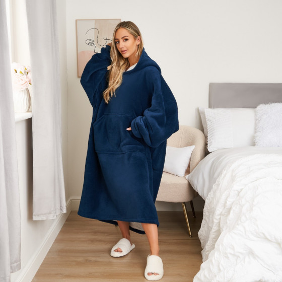  Sienna Extra-Long Sherpa Hoodie Blanket - Navy