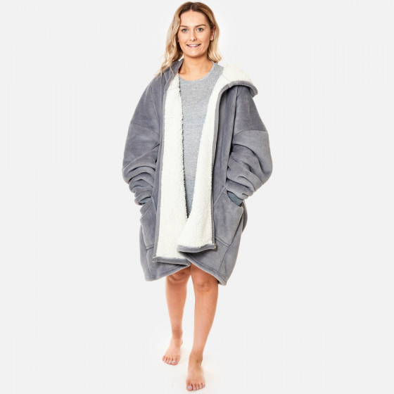 Sienna Sherpa  Zip Up Hoodie Blanket, Adults - Charcoal Grey