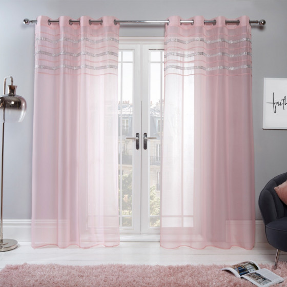 Sienna Latina Diamante Voile Net Curtains Eyelet, Blush Pink - 55" x 87" 