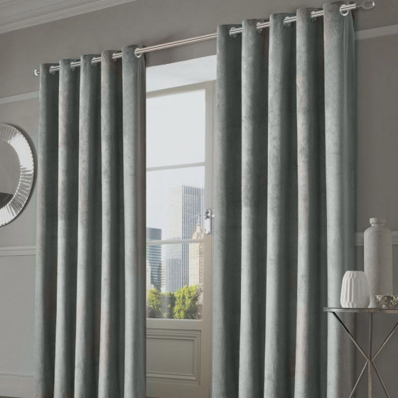 Sienna Home Capri Velvet Eyelet Curtains - Silver Check