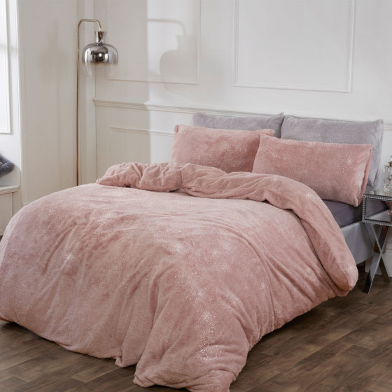 Sienna Teddy Fleece Glitter Duvet Cover Set - Blush