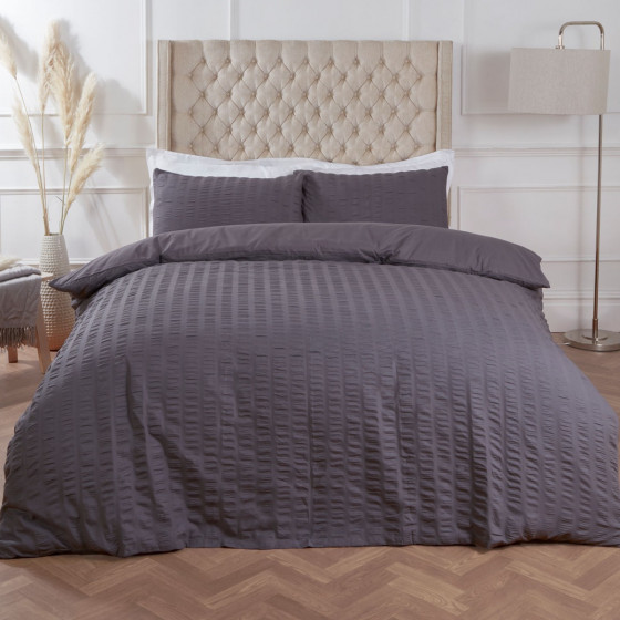 Highams Seersucker Duvet Set - Charcoal