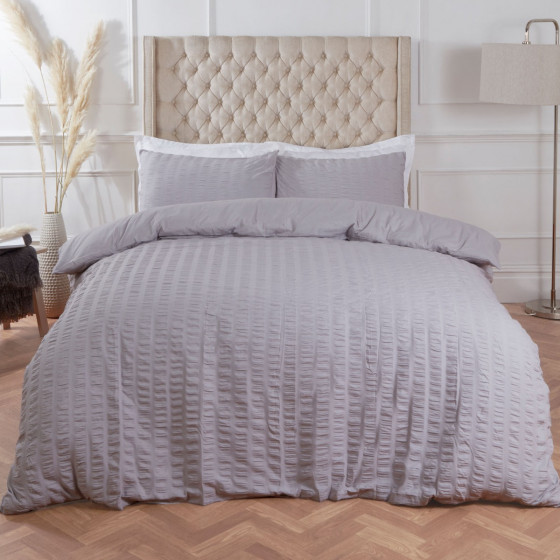 Highams Seersucker Duvet Set - Silver