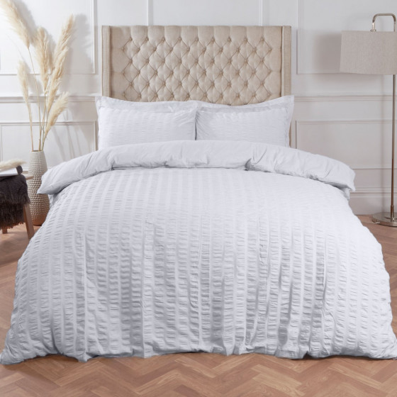 Highams Seersucker Duvet Set - White