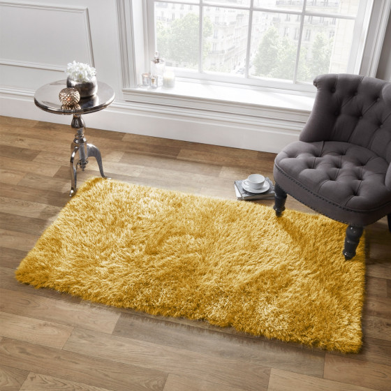 Sienna Shaggy Rug 5cm Pile - Ochre Yellow