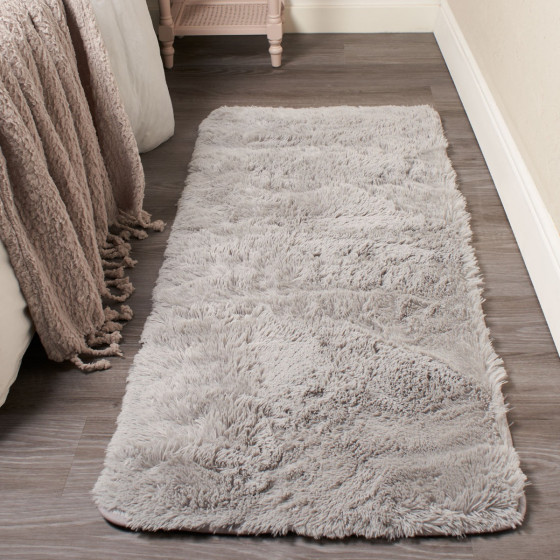 Sienna Soft Fluffy Rug Runner, Silver - 60 x 150cm