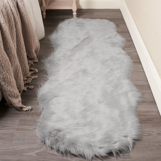 Sienna Faux Fur Sheepskin Rug Runner, Silver - 60 x 180cm