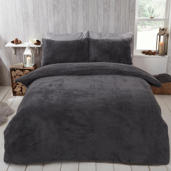 Brentfords Teddy Fleece Duvet Cover Set Charcoal Grey