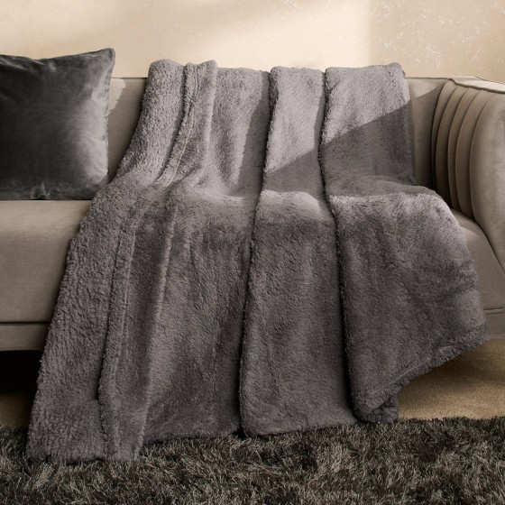 Brentfords Teddy Fleece Throw - Charcoal Grey