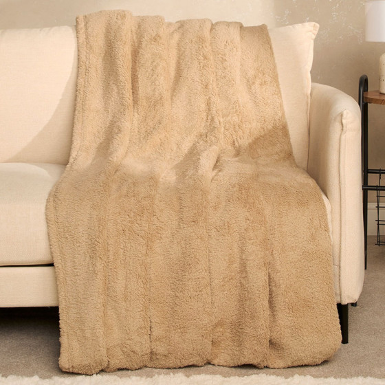 Brentfords Teddy Fleece Throw - Latte Beige