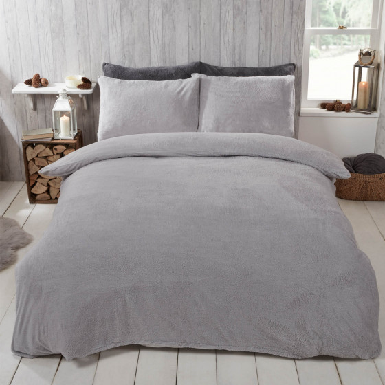 Brentfords Teddy Fleece Duvet Cover Set, Silver Grey - Single