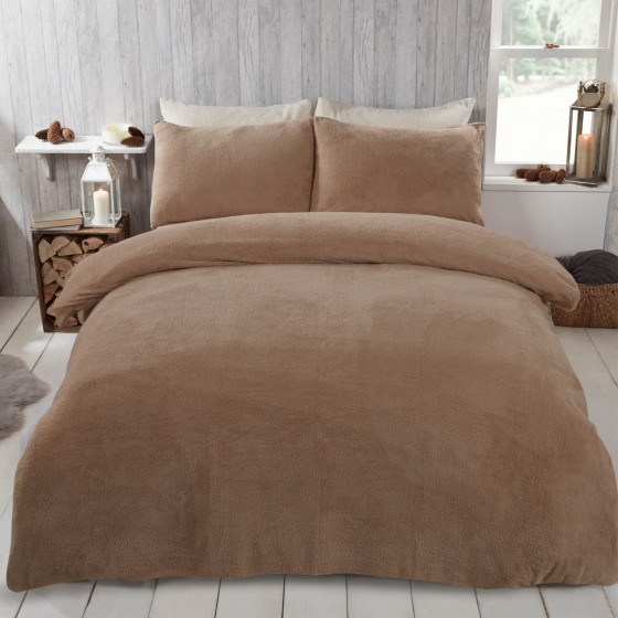 Brentfords Teddy Fleece Duvet Cover Set, Latte Beige - Single