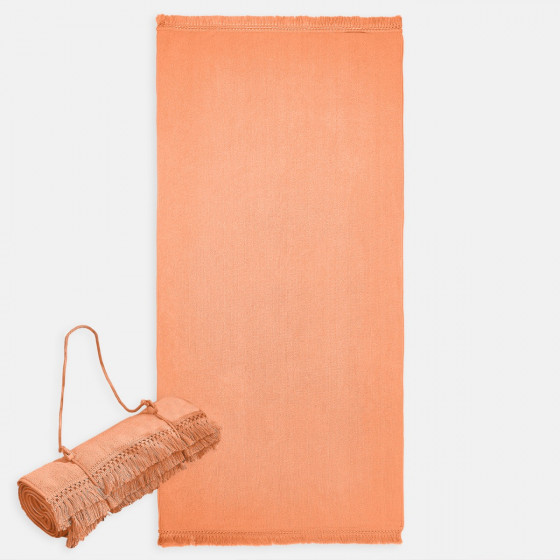 Sienna Tassel Beach Towel Bag - Coral Orange