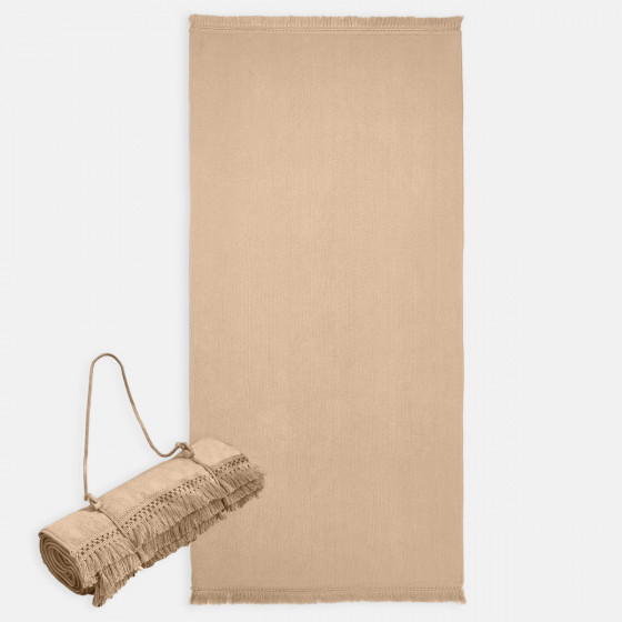 Sienna Tassel Beach Towel Bag - Natural Beige