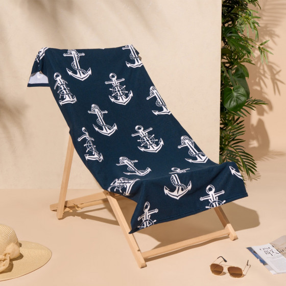 OHS Anchor Print Beach Towel - Navy Blue