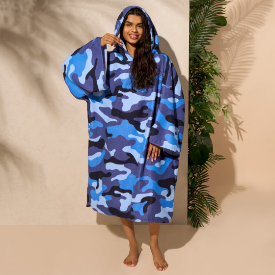 OHS Adult Towel Poncho Camo Print - Navy Blue