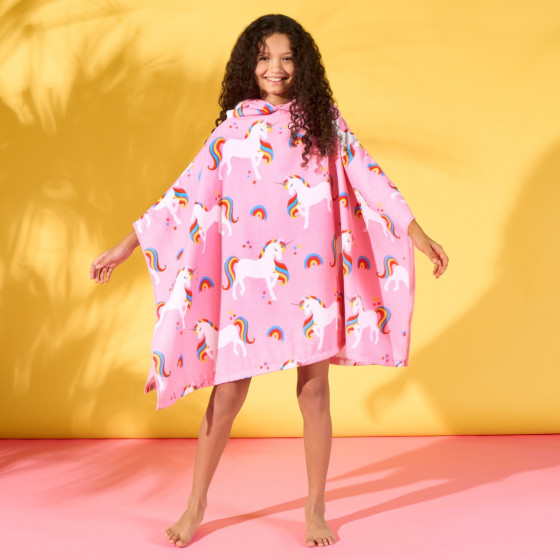 Dreamscene Unicorn Print Beach Poncho Towel, Kids - Pink