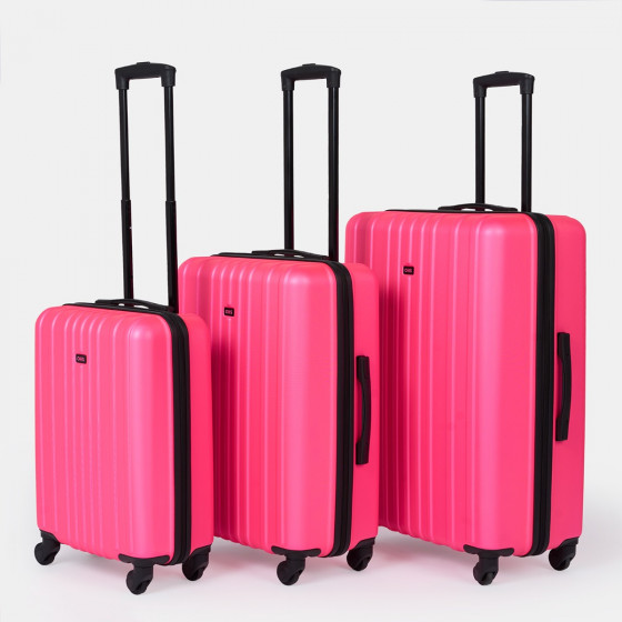 OHS 4 Wheel Hard Shell Suitcase, Fuchsia Pink - 3 Pack