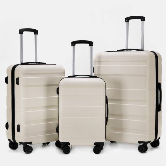 OHS 4 Wheel Hard Shell Suitcase, Cream - 3 Pack